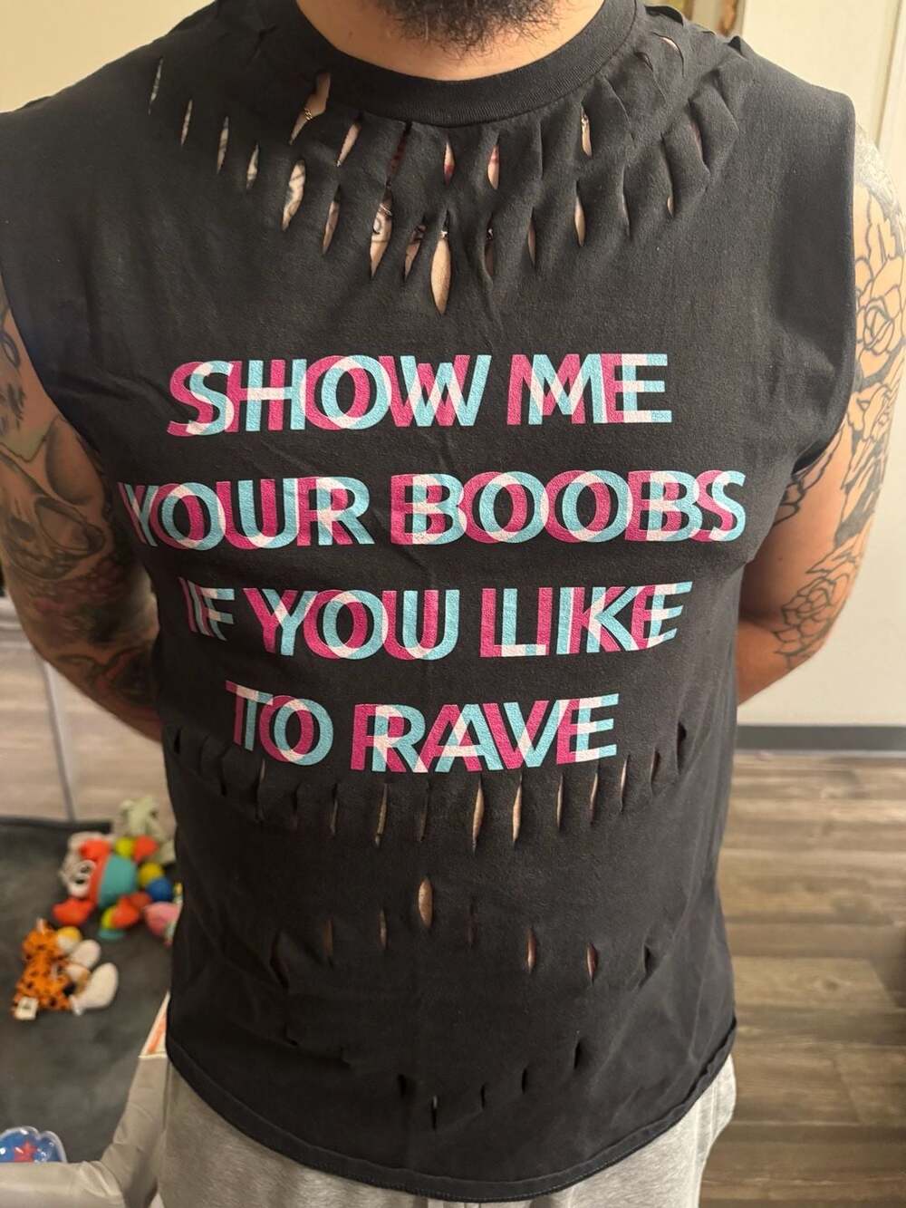 Custom Rave Graphic Cutout Tank Top Show Me Your Boobs If You Like To Rave
